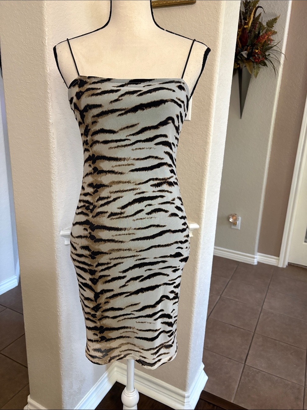 Forever 21 brown and black, zebra striped mesh body con mini dress Size M